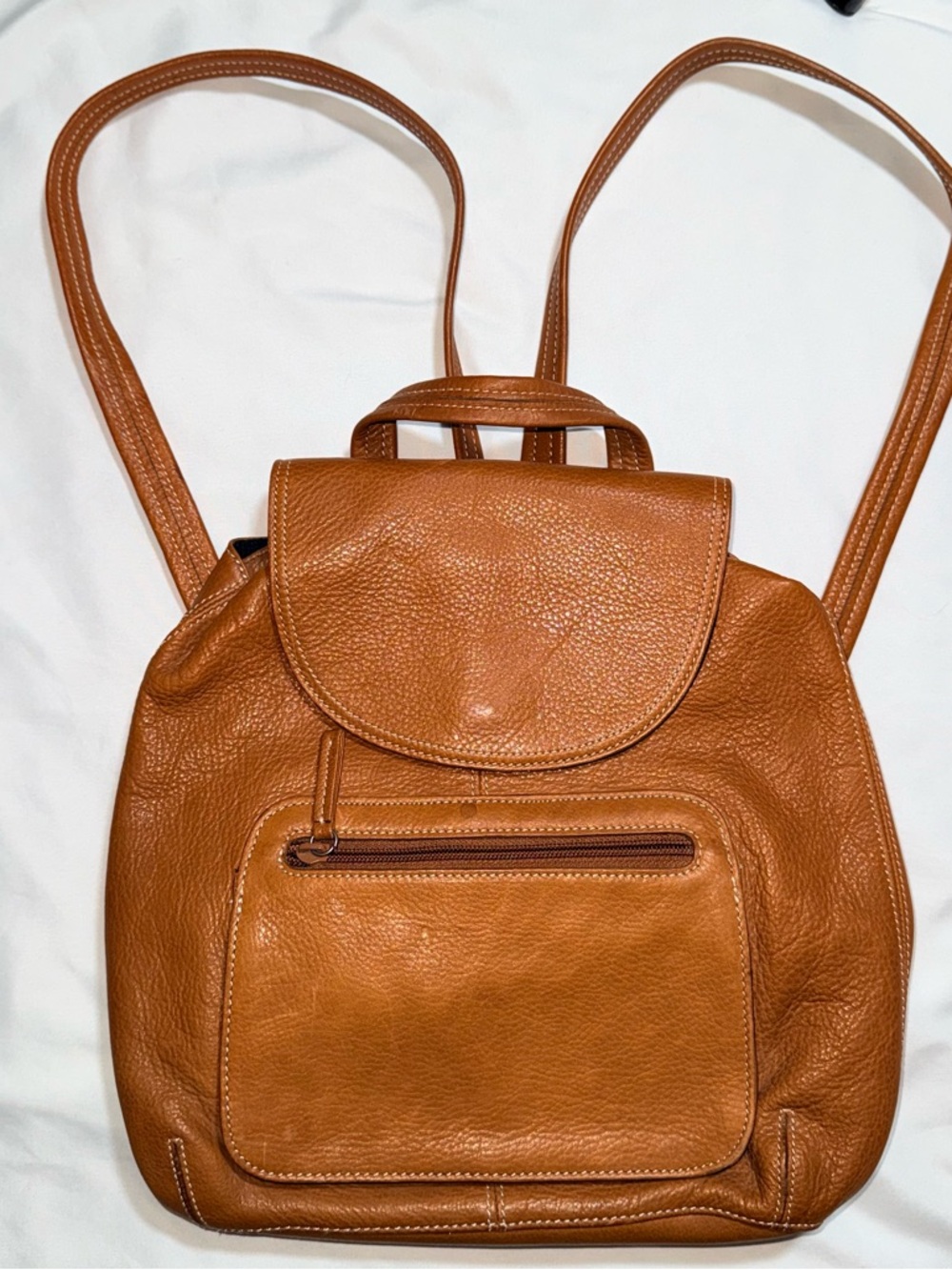 Tignanello Tan Leather Backpack with Front Zip Pocket